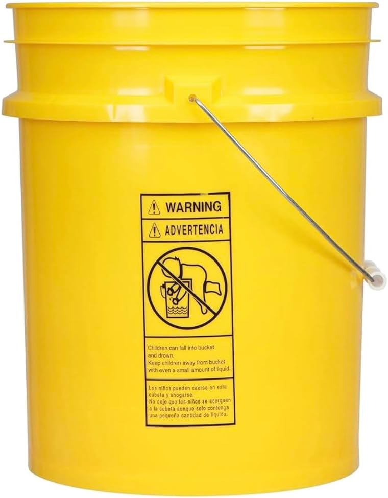 House Naturals 5 Gallon Premium HPDE Plastic Bucket - Made in USA Food Grade Storage Container, BPA Free All Purpose Pail (1, Yellow)