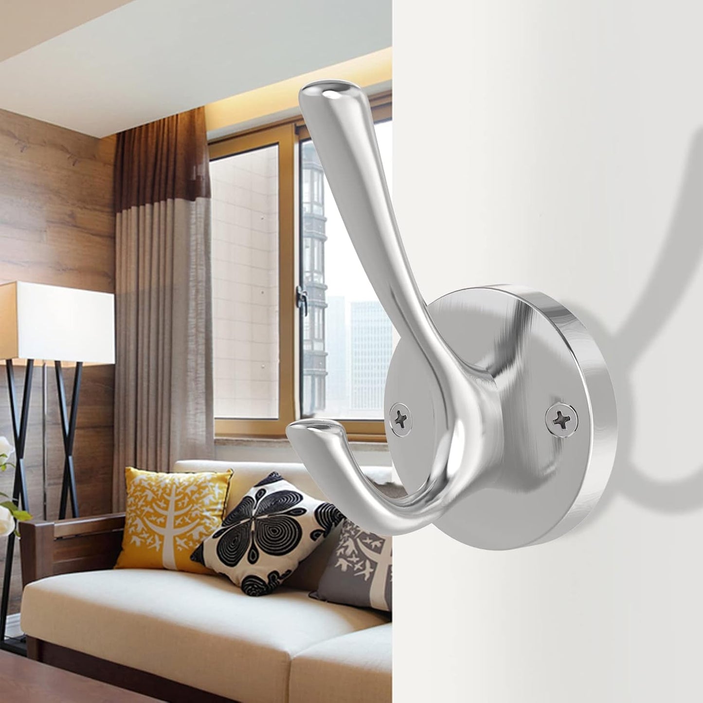 Brushed Nickel Wall Hooks Towel Hooks, 2 Pack Coat Robe Hook Heavy Duty Bathroom Double Hook Wall Mounted, Hand Towel Hooks for Closet Entryway Cubicle Kitchen