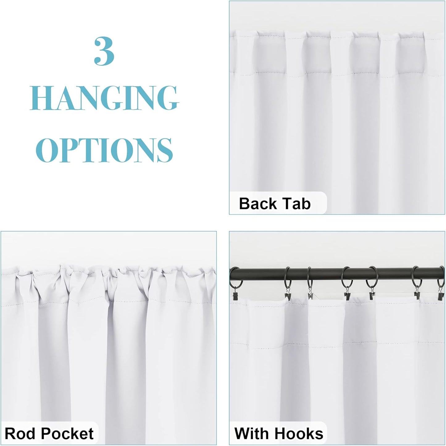RYB HOME Kitchen Window Curtains - Blackout Privacy Half Window Curtains for Bedroom Bathroom Dining Living Room Cafe Office Short Tiers Drapes, W 34 x L 36 inches, 2 Panels, Pure White
