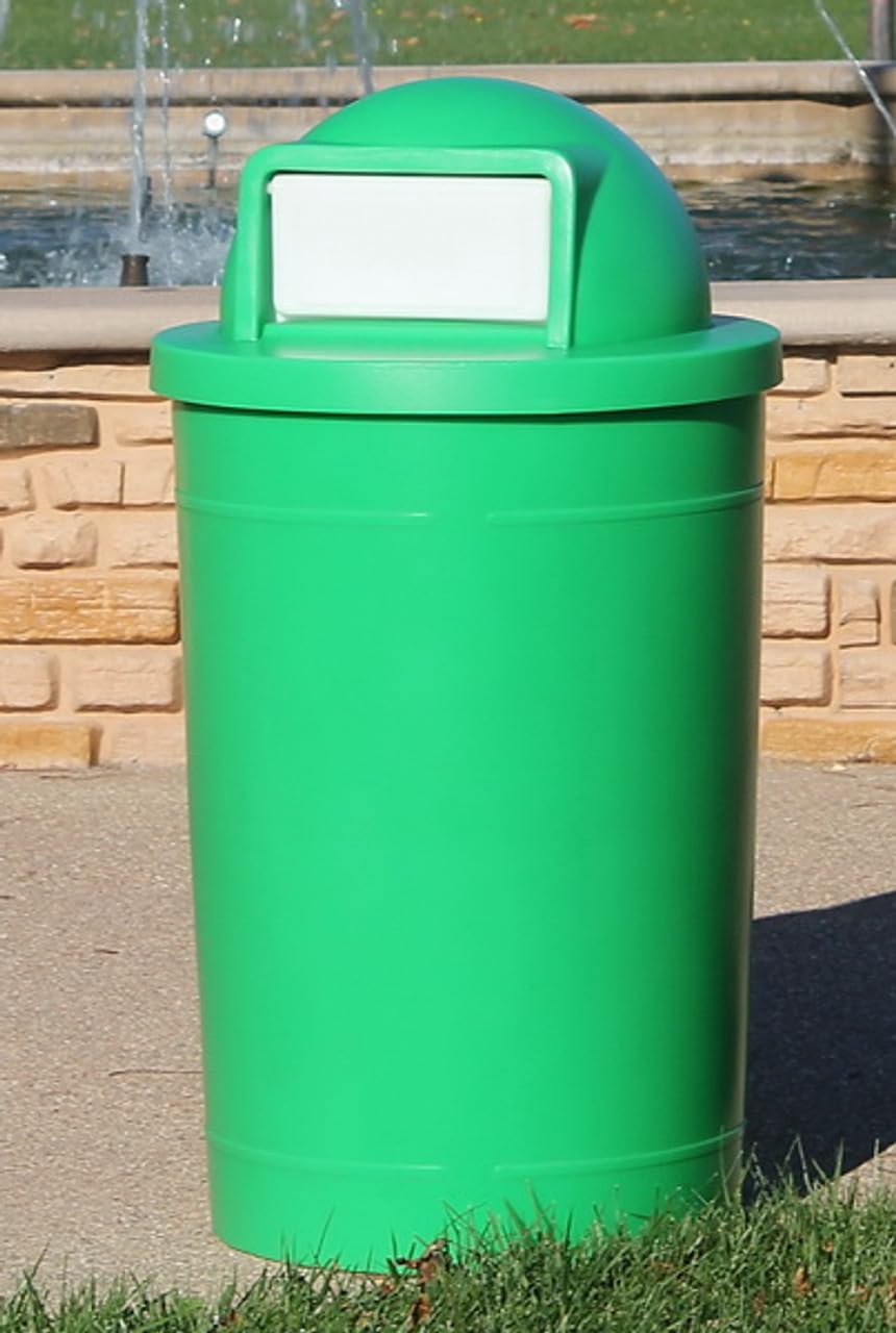 55 Gallon Circle 100% Recycled Plastic Heavy Duty Outdoor Trash Can with Push Open Dome Lid and Internal Liner | Great for Schools and Businesses - Light Granite