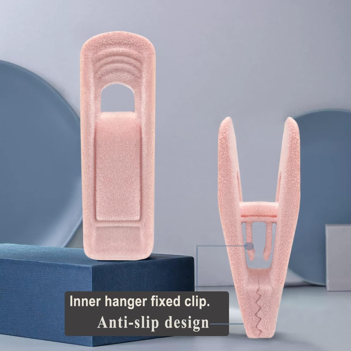 Light Pink Velvet Hangers Clips 40 PCS, Non-Slip Finger Clip for Pants Suit Skirt Velvet Hanger, Strong Flocking Hangers Clips
