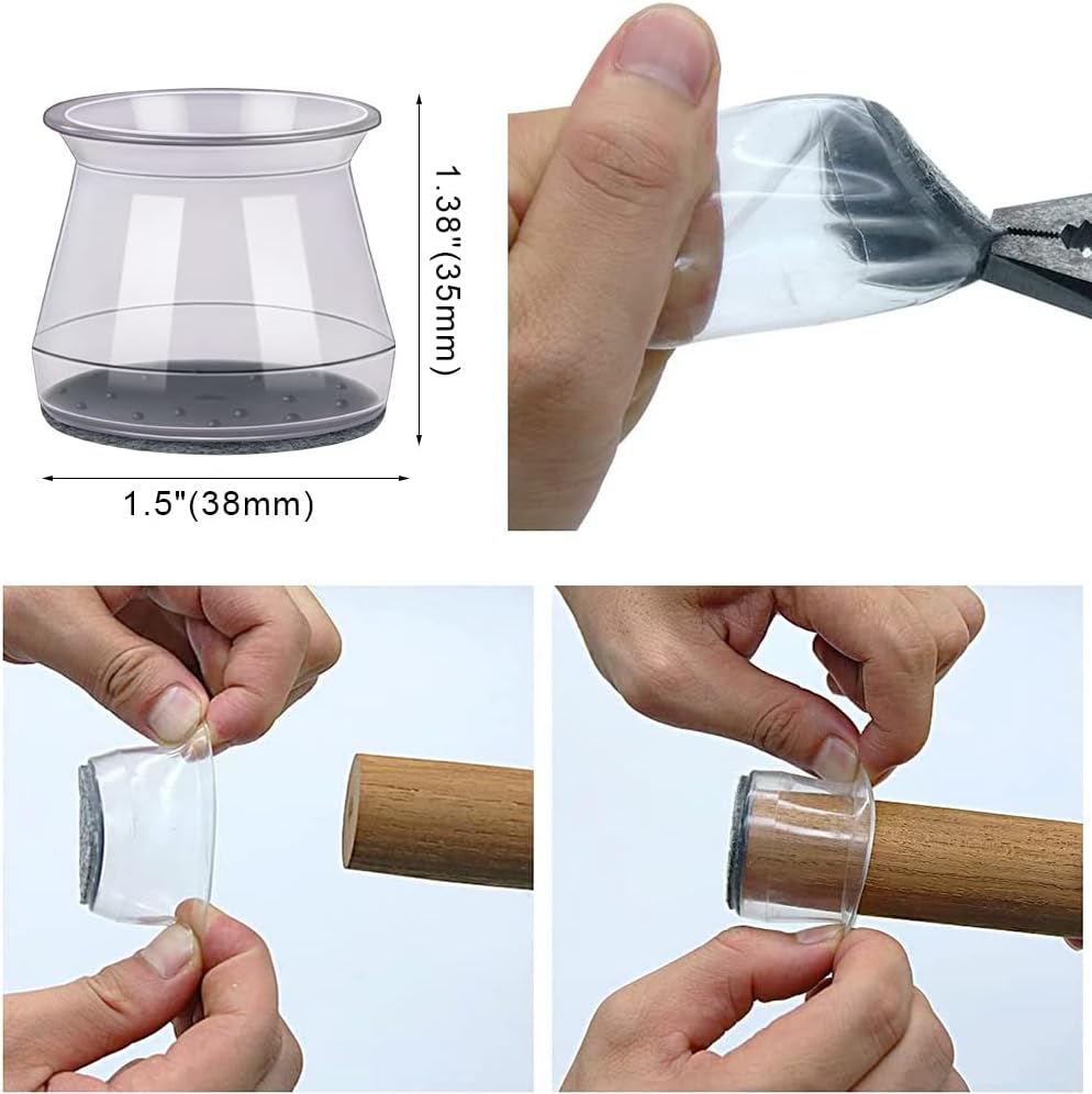 BUMACO 20Pcs Chair Leg Floor Protectors Chair Leg Protectors for Hardwood Floors Silicone Pads Covers to Protect Floors Universal L Clear Fit (1-5/16" to 2")