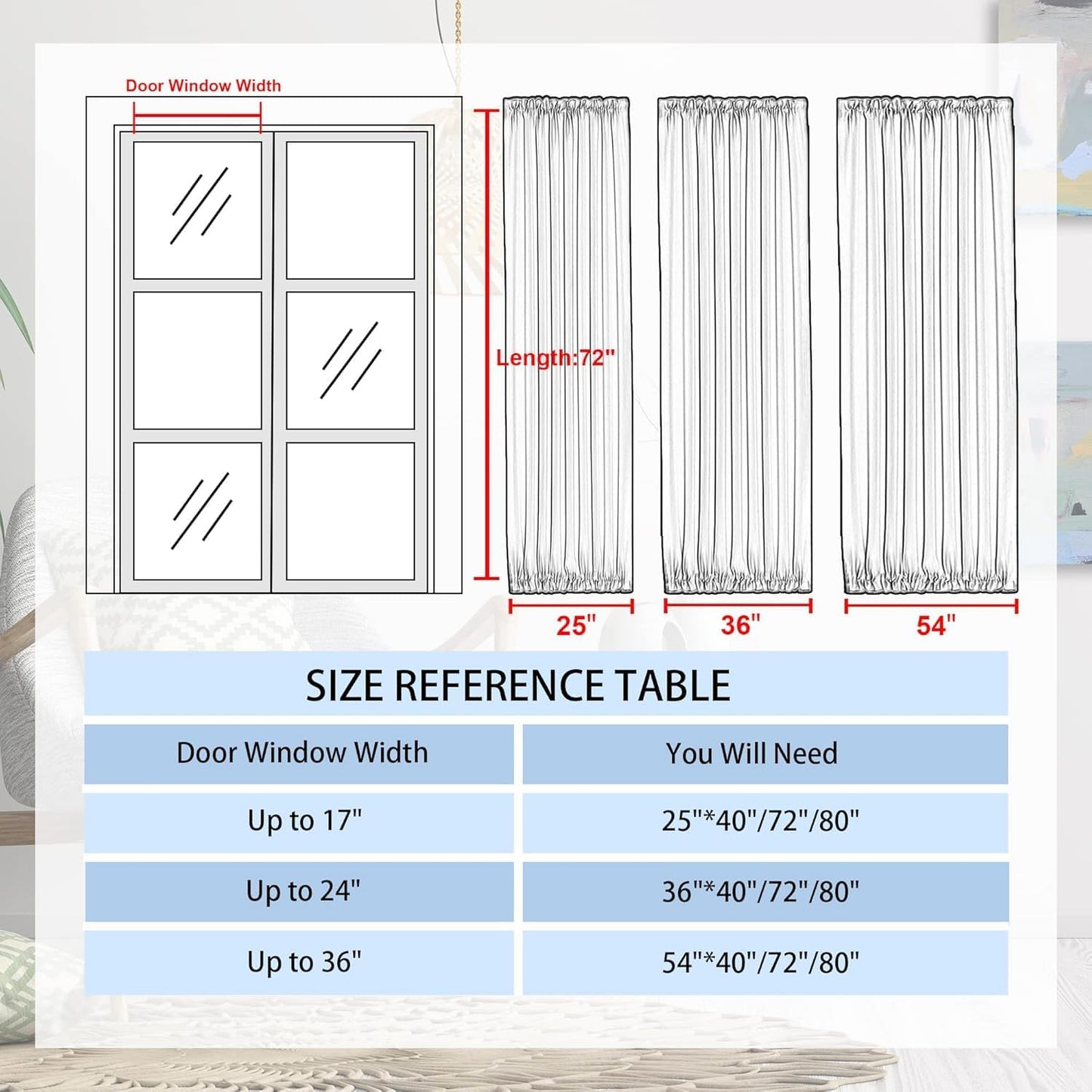 DWCN French Door Curtains – Rod Pocket Thermal Blackout Curtain for Doors with Glass Window, Kitchen and Patio Doors for Privacy, 12 X 72 Inches Long, 1 Curtain Panel with Tieback, Silver Grey