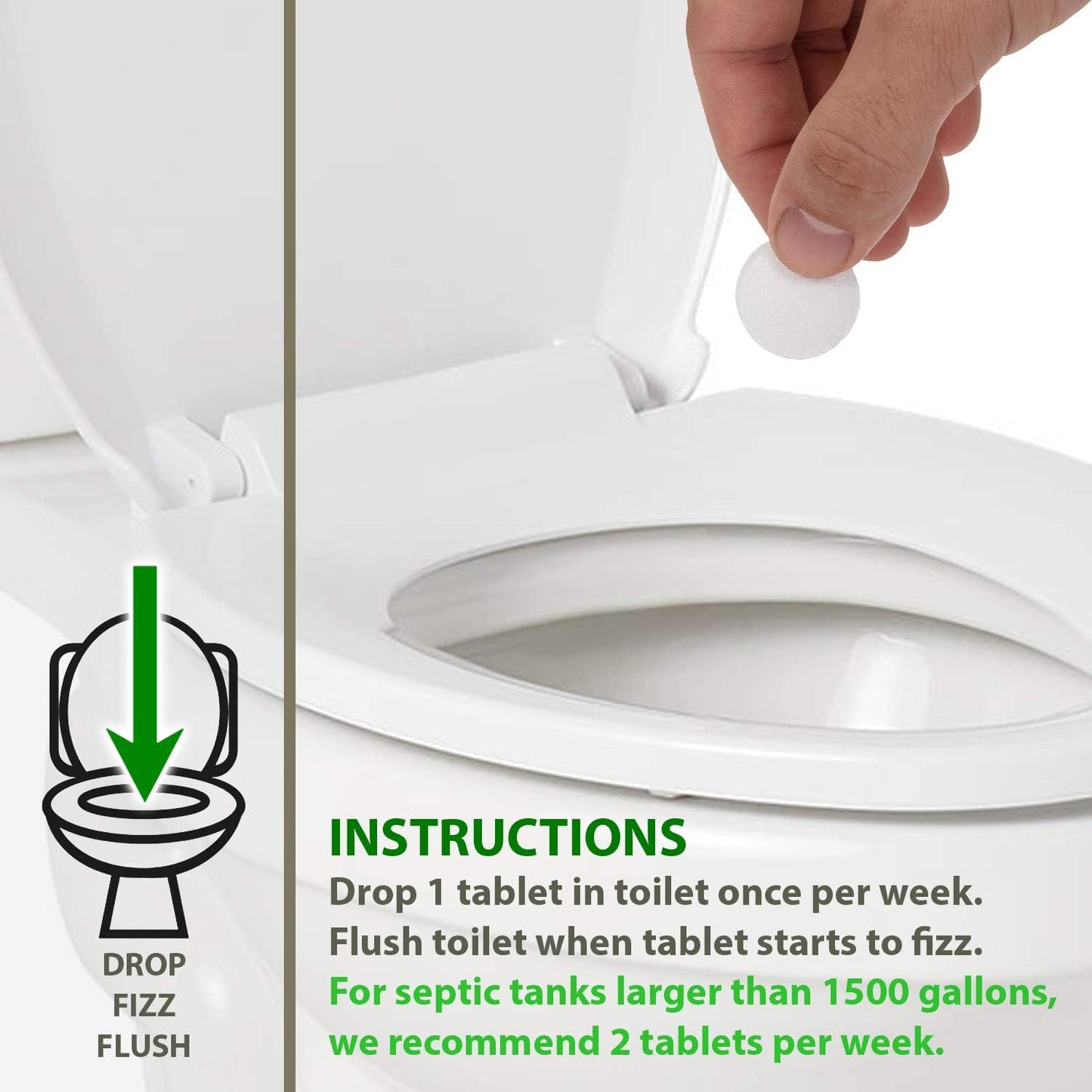 52 Weekly Septic Tank Treatment Fizz Tablets โ Easy Flush Bio Toilet Tabs with Billions of Active Bacteria per Tablet โ 1 Year Supply - 100% Natural & Safe for All Plumbing & Drain Linesโฆ