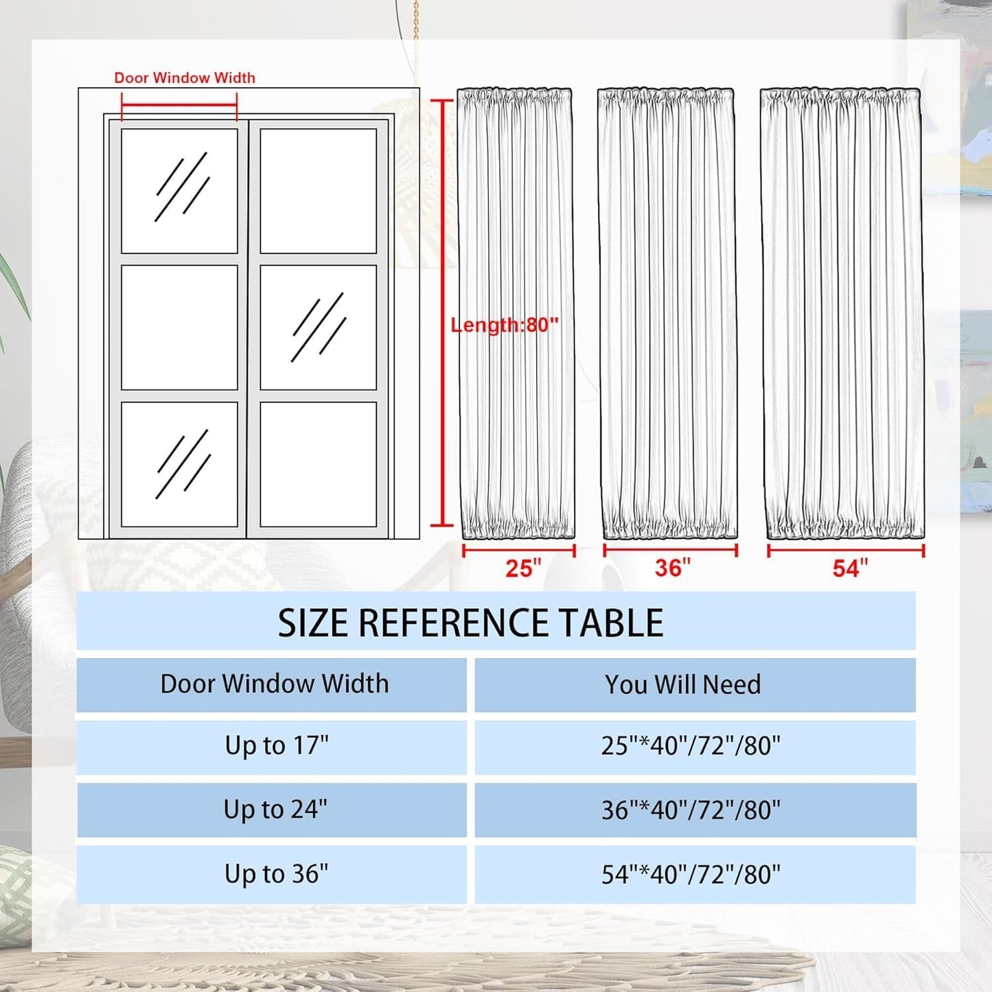 DWCN French Door Curtains – Rod Pocket Thermal Blackout Curtain for Doors with Glass Window, Kitchen and Patio Doors for Privacy, 25 X 80 Inches Long, 1 Curtain Panel with Tieback, Light Beige