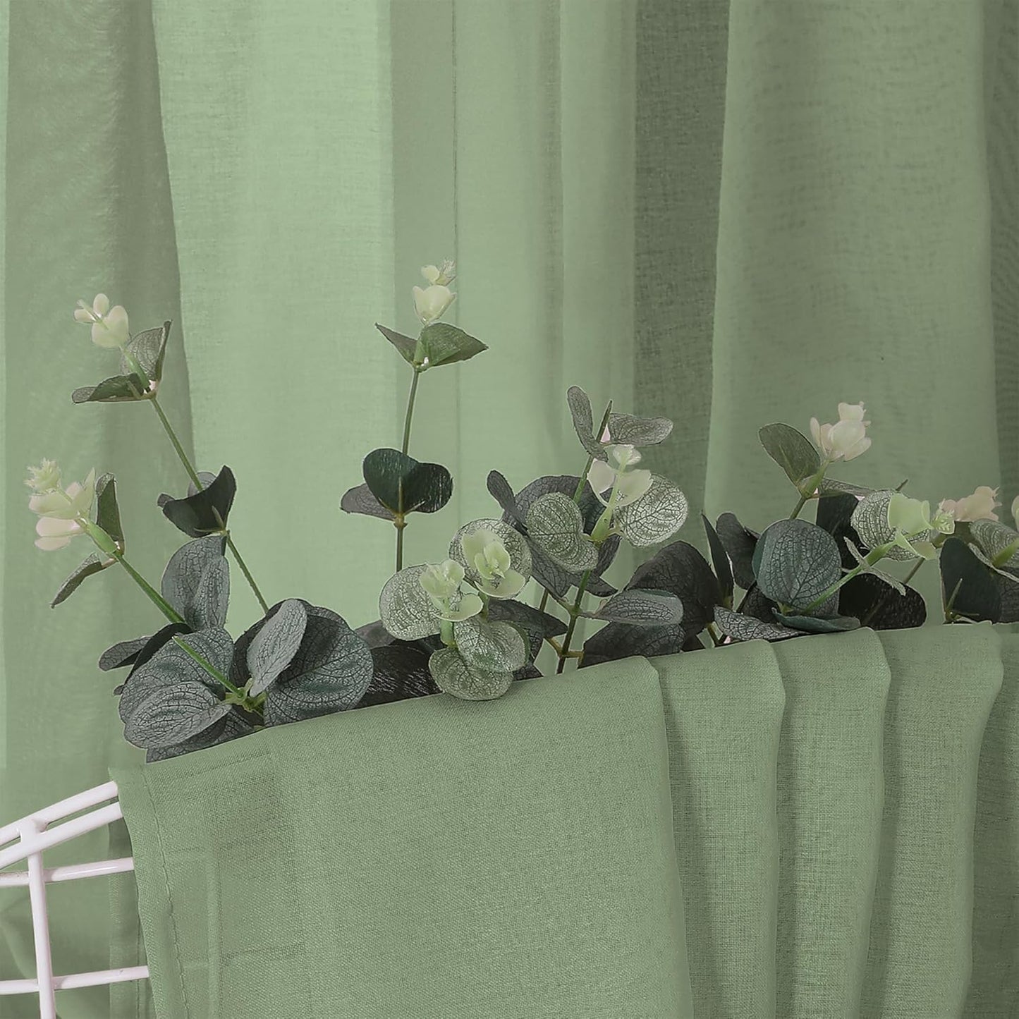Tollpiz Sheer Curtain Linen Textured Living Room Curtains Sheer Light Filtering Rod Pocket Voile Curtain for Bedroom, 54 x 72 inches Long, Sage Green, Set of 2 Panels
