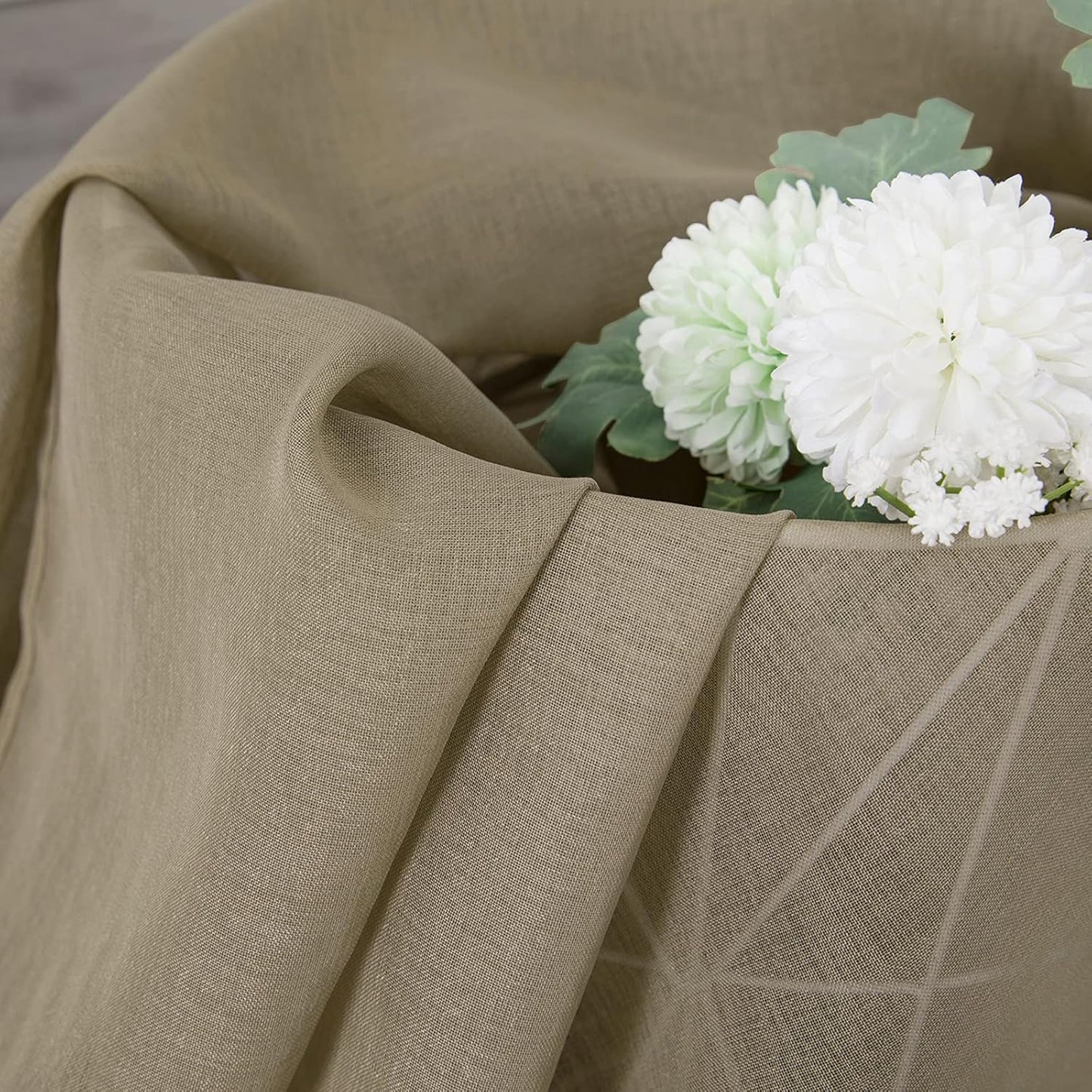 Tollpiz Sheer Curtains Linen Textured Living Room Curtain Sheers Light Filtering Rod Pocket Voile Curtains for Bedroom, 42 x 63 inches Long, Taos Taupe, Set of 2 Panels