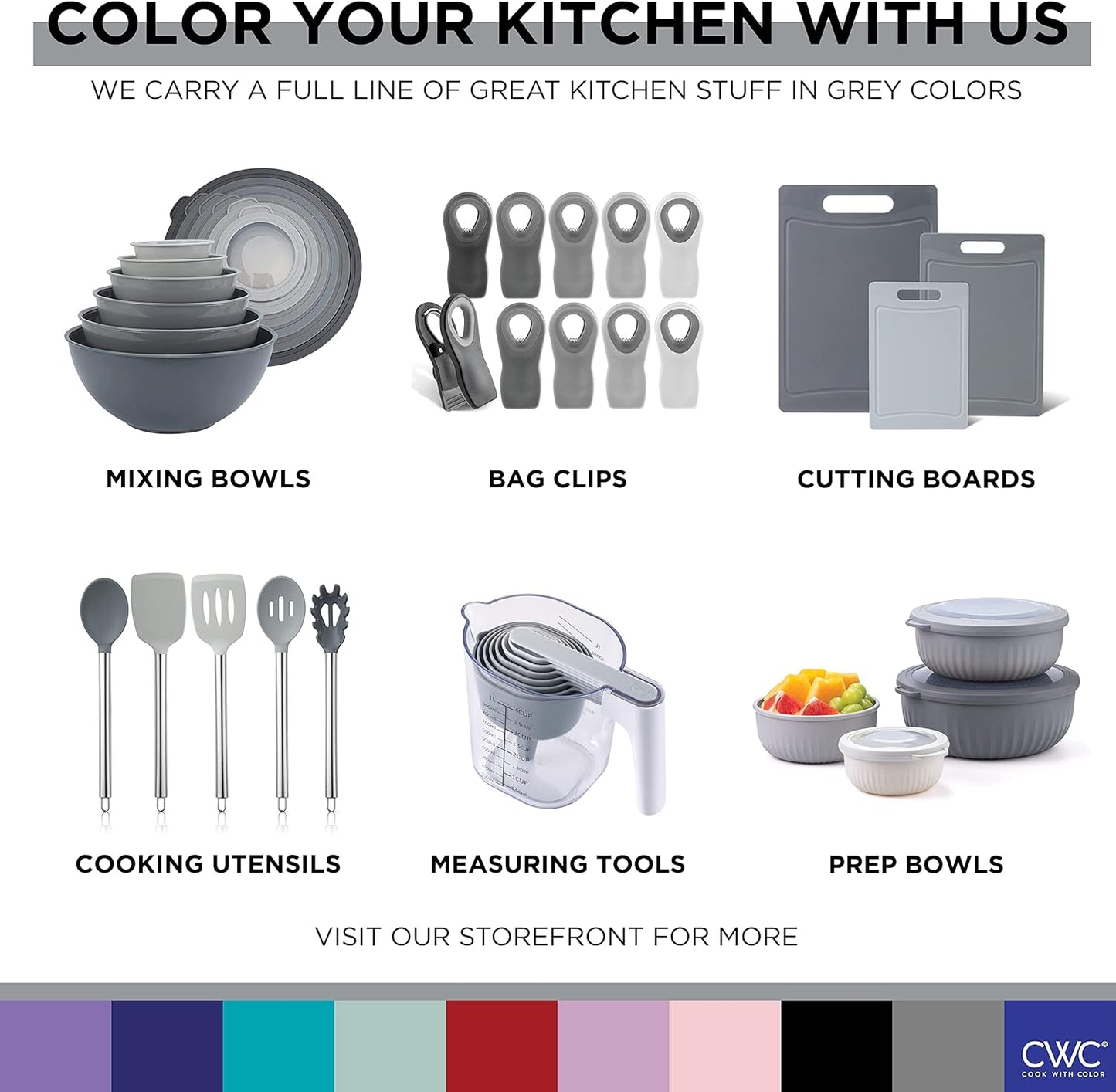 COOK WITH COLOR Bag Clips - Heavy Duty Chip Clip and Refrigerator Magnet Clips for Food Storage with Air Tight Seal Grip, Grey, Pack of 4 Large Clips
