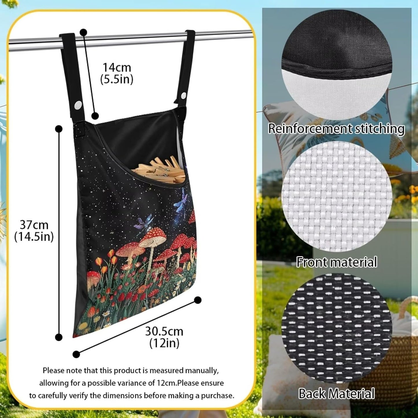 Red Mushroom Laundry Clothespin Bag - Adjustable Door-Hanging Storage Organizer with Rope for Home & Outdoor