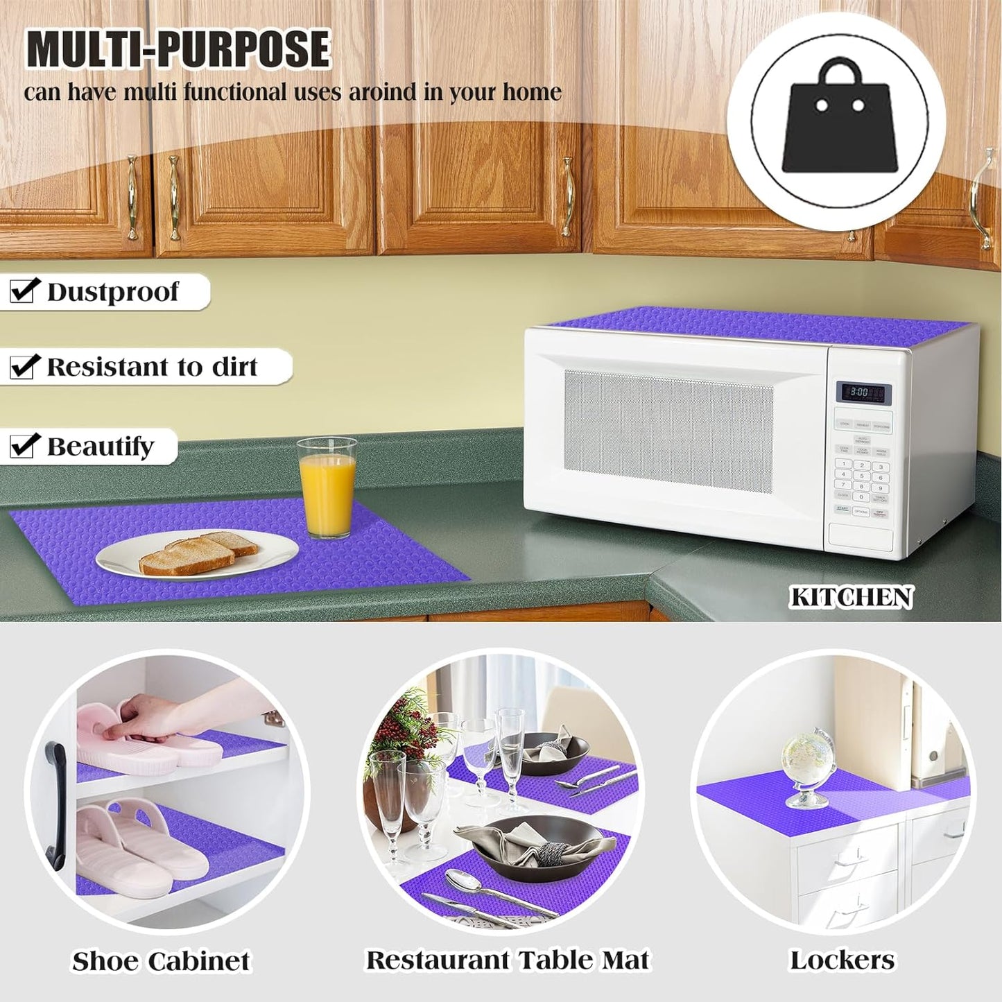 Daixer 20Pcs Refrigerator Liners, Washable Fridge Liner Shelf Mats Refrigerator Pads for Cupboard Cabinet Drawer Home Kitchen Accessories Organization (Purple)