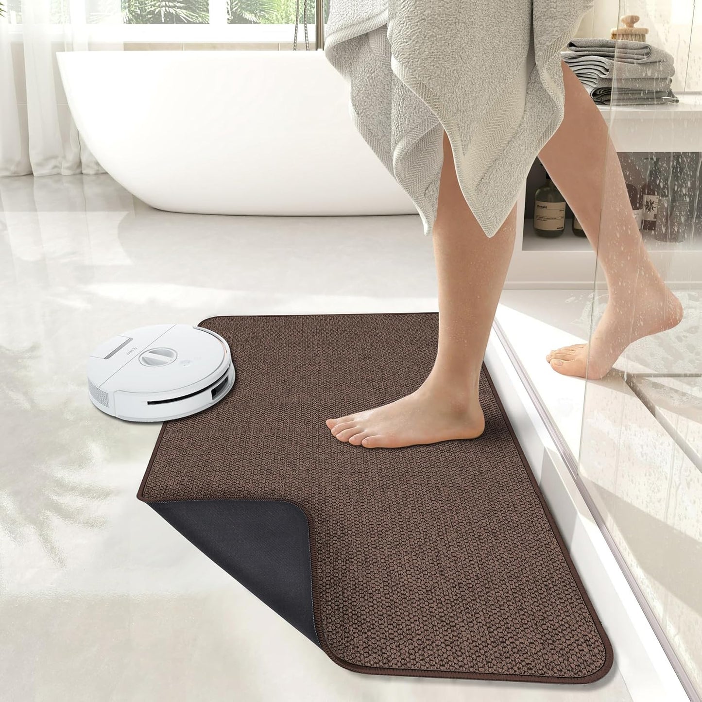 Bath Mat,Ultra Thin Bathroom Rugs,Rubber Bath Mats for Bathroom,No Slip Bath Rugs,Quick Dry,Machine Washable,Low Pile,Absorbent,Shower Outside,Sink,Home Decor Accessories.Brown,1'8"x2'8"(20x32inch)