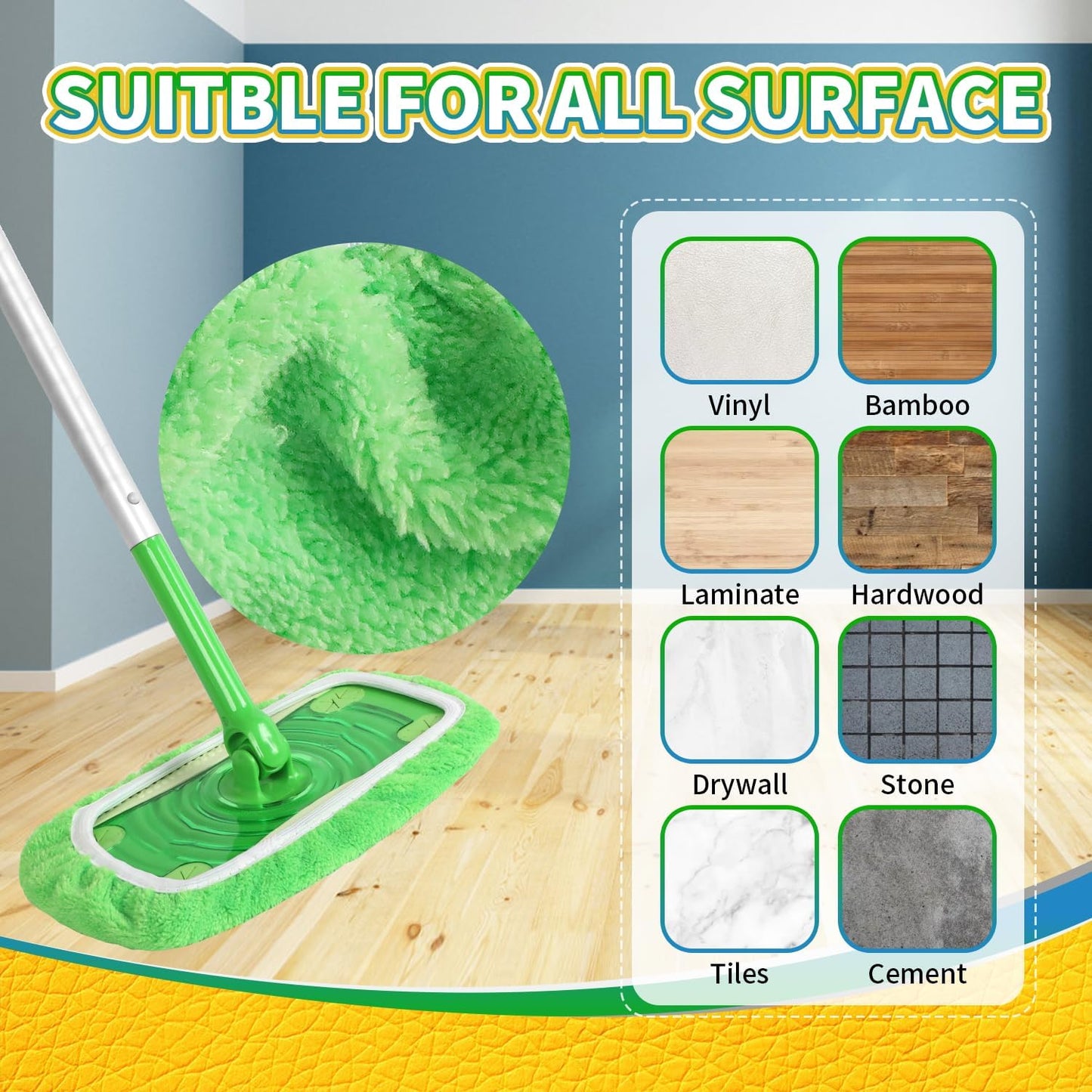 3 Pack Reusable 100% Coral Fleece Mop Pads Compatible with Swiffer Sweeper, Wet and Dry Flat mop Cover, Washable Pads Refills for Hardwood/Surface Floor Cleaning (Mop is Not Included)