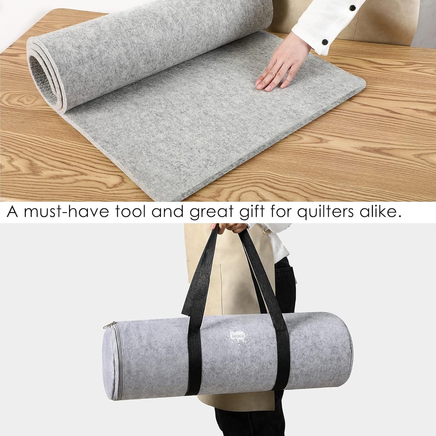 Wool Pressing Mat for Quilting - 15 x 54 XL Extra Large Felt Ironing Pad 3/8" Thick, 100% Wool Heat Resistant for Ironing, Sewing, Cutting on Ironing Board, Tabletop, Dryer, Countertop