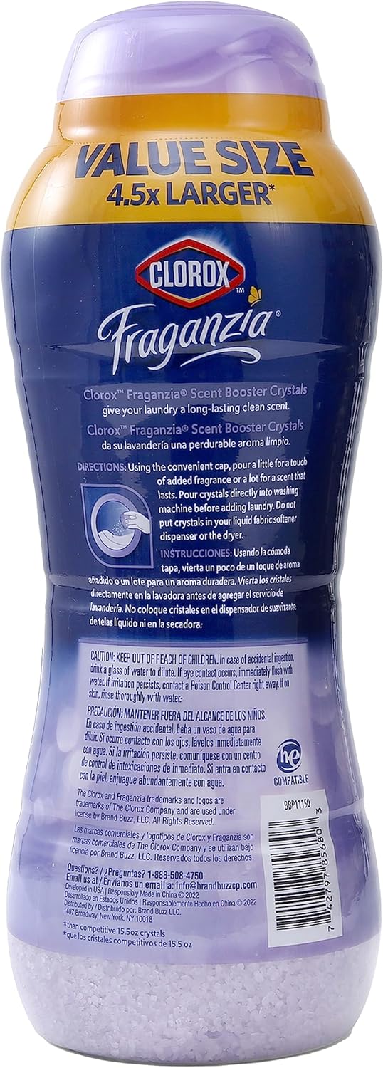 Clorox Fraganzia Laundry Scent Booster Crystals in Lavender with Eucalyptus Scent - Scented In-Wash Freshener Beads for Fresh, Clean, Great Smelling Clothes and Linens, 70 Oz