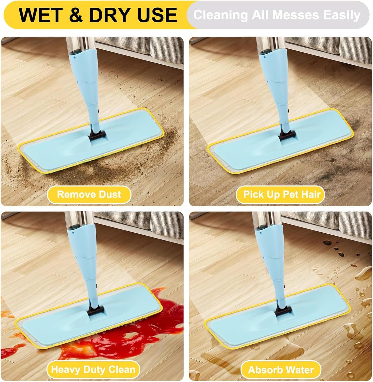 16.5 inch Reusable Mop Pads Microfiber Spray Mop Replacement Heads for Wet/Dry Mops Compatible with Bona Floor Care System (5 Pack)