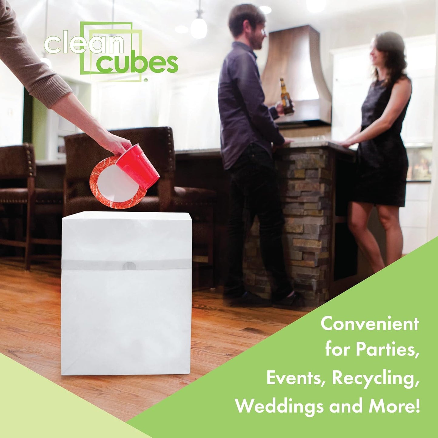 13 Gallon Disposable Pop-Up Trash Cans (3-Pack) with Fitted Bags – Foldable Garbage & Recycling Bins for Parties, Events & Kitchen (White, 17" H x 13.5" W x 10" D)