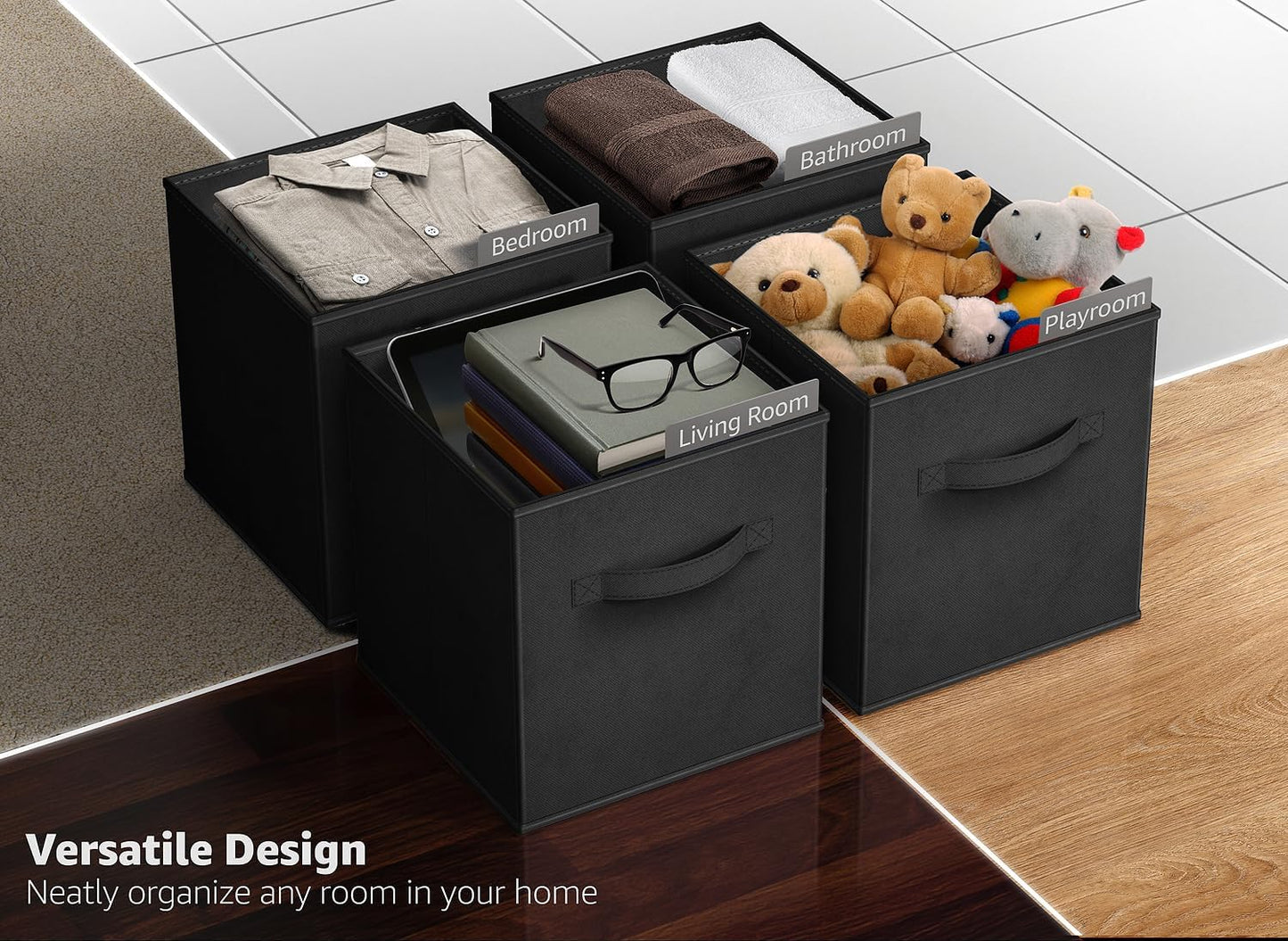 Sorbus Fabric Storage Cubes - 8 Foldable Storage Bins for Organizing Pantry, Cubbies, Toy Box - Clothes Storage & Closet Organizer - 11 Inch Collapsible Cube Baskets for Shelves with Handle