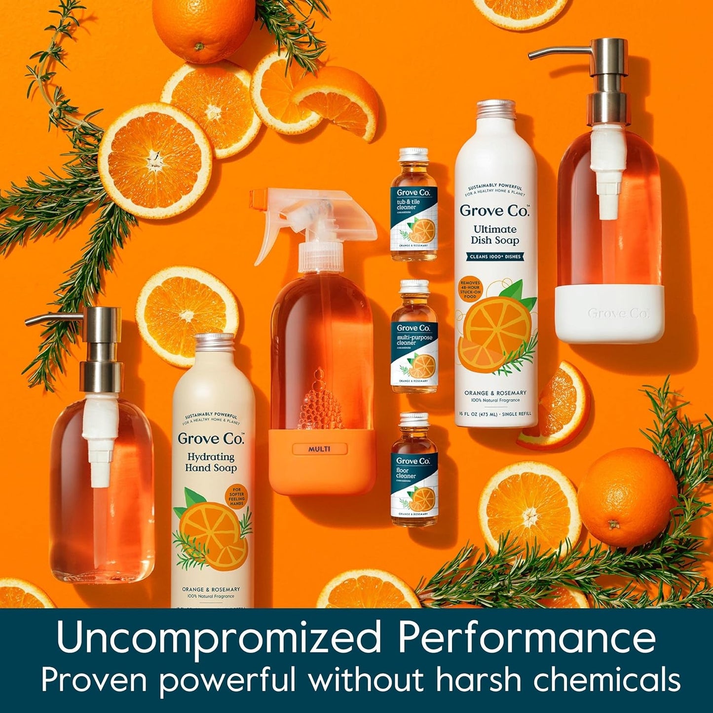 Grove Co. Tub and Tile Cleaner, Refill Concentrate (6 x 1 Fl Oz) Plant-Based Household Cleaning Supplies, No Plastic Waste, 100% Natural Orange & Rosemary Fragrance, 3 x 2 Pack Refills