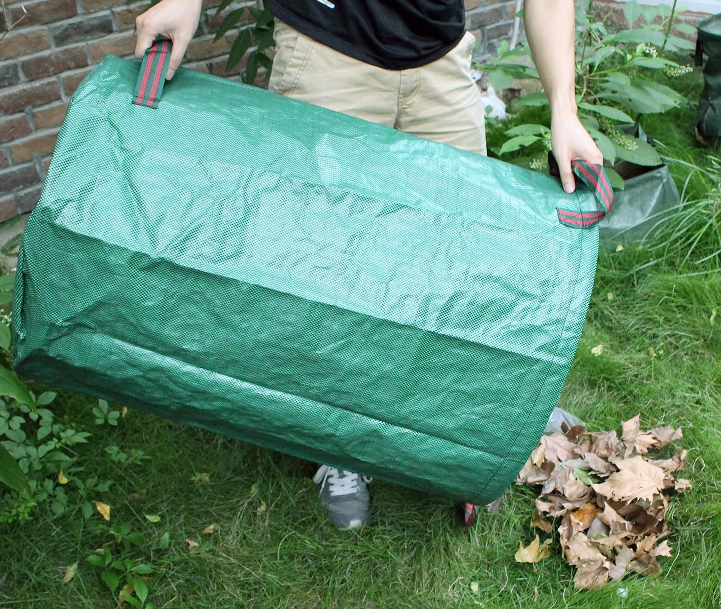 Gardzen 3-Pack 32 Gallon Yard Waste Bags, Reusable Heavy Duty Collapsible Garden Leaf Bags with Plastic Ring, Stand-Up Yard Waste Bin for Leaves, Lawn Debris & Grass Clippings