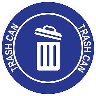 "Trash Can" Durable Laminated Vinyl Floor Sign- Sign by Graphical Warehouse- 5S Safety and Security Signage, Visual Communication Tool (26", Blue/White)