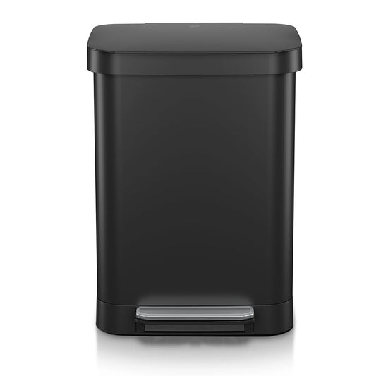 Glad Stainless Steel Step Trash Can, Series 2 with Clorox Protection - Large Black Kitchen Garbage Bin with Soft Close Lid, Foot Pedal and Waste Bag Roll Holder, 13 Gallon