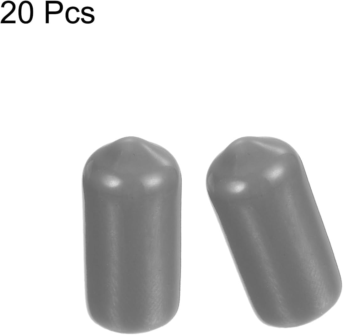 uxcell 20pcs Rubber End Caps Protective Caps 7.5mm ID Vinyl PVC Round Tube Bolt Cap Cover Screw Thread Protectors, Light Grey