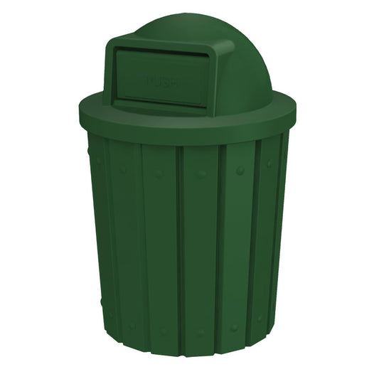 42 Gallon Slatted Circle 100% Recycled Plastic Commercial Outdoor and Indoor Trash Can with Push Open Dome Lid and Internal Liner | Great for Schools and Businesses - Green