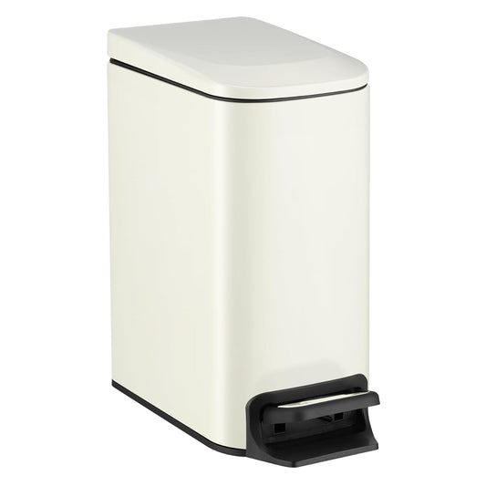 TIPGO Slim Bathroom Trash Can with Lid Soft Close, 6 Liter / 1.6 Gallon Stainless Steel Garbage with Removable Inner Bucket, Small Trash Bins for Bedroom, Office (Cream)