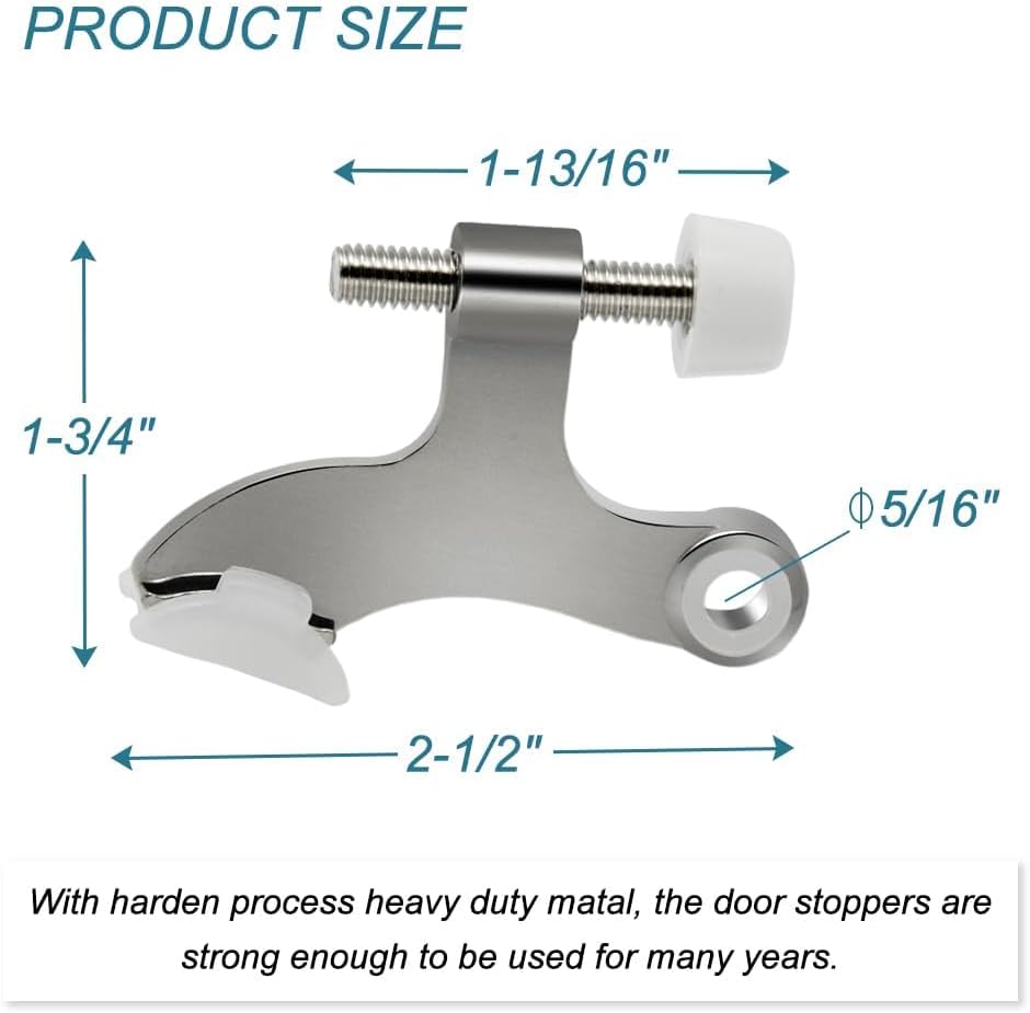 20 Pack Hinge Pin Brushed Nickel Door Stopper, Adjustable Heavy Duty Hinge Pin Door Stop with Rubber Bumper Tips