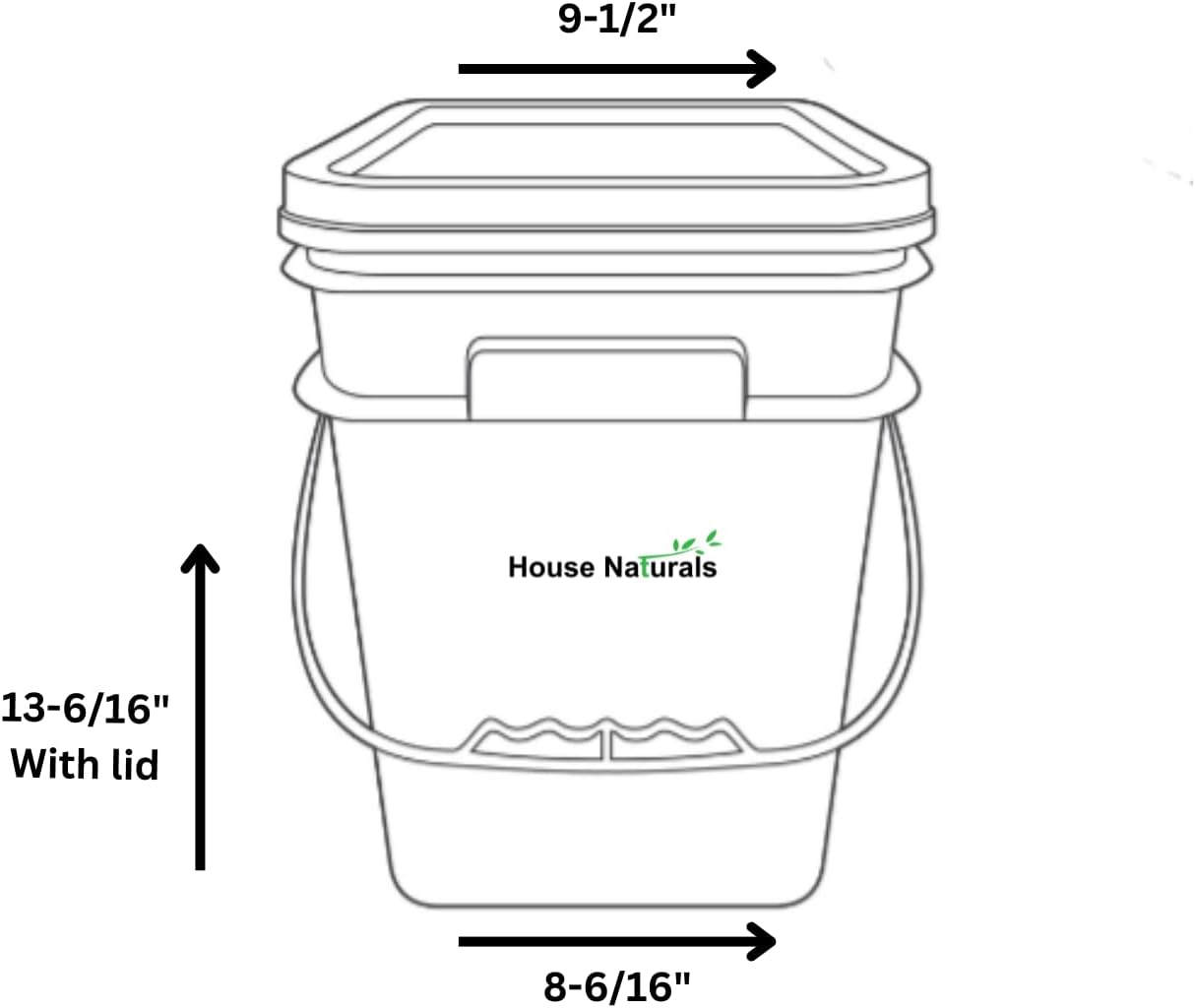 House Naturals 4 Gallon Square Food Grade Bucket Pail with Plastic Handles and Lid (Pack of 3) Made in USA containers (Black)