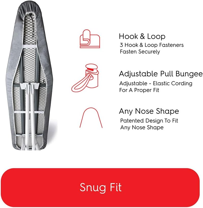 TIVIT Ironing Board Cover 12 x 44, Made in Italy. Pro Grip Pad Covers w/3 Fastener Straps & Pull Bungee Cord - Durable Scorch & Stain Resistant Padded Layers, Heat Reflective AlumiTek PRO Top Coat