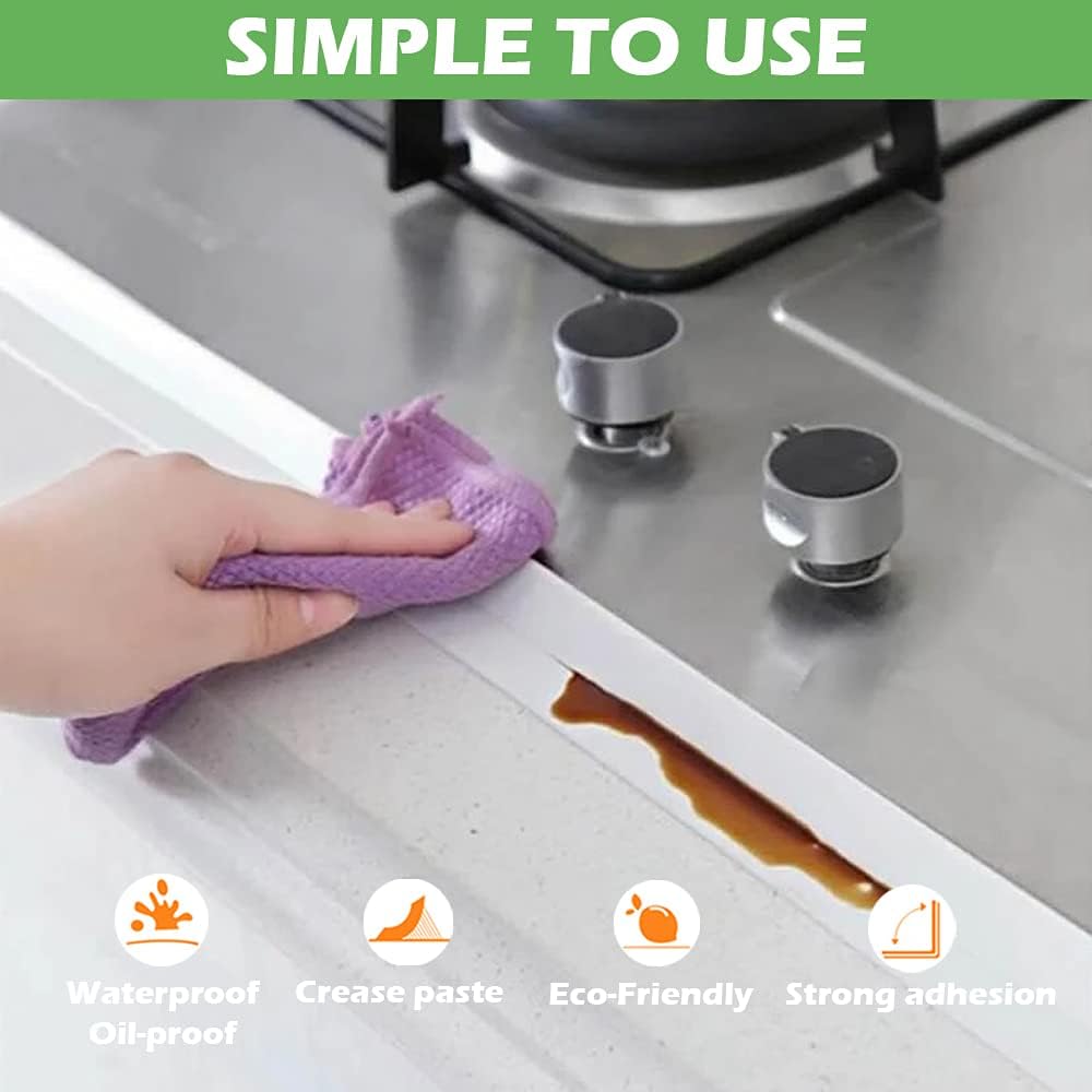 2 Pack Caulk Strip, 1.5" x 10.5Ft PVC Self Adhesive Caulk Tape, Sealing Waterproof Silicone Tape for Bathroom Bathtub Kitchen Toilet Wall Windows