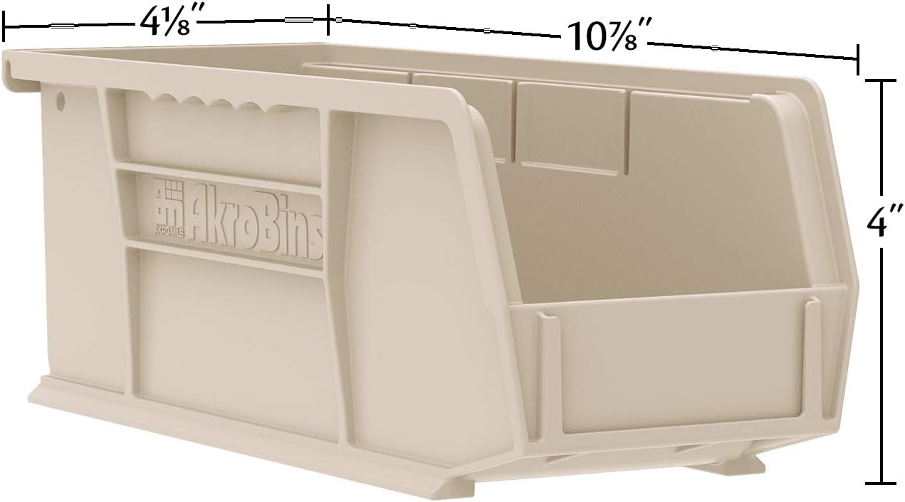 Akro-Mils 30224 AkroBins Plastic Storage Bins, Space-Saving Stackable Bins for Garage, Pantry, Craft Organization, 11" L x 4" W x 4" H, Black, 12-Pack