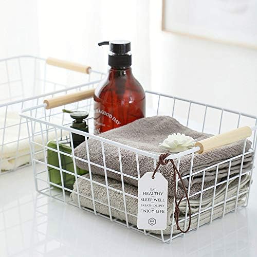 LeleCAT White Wire Baskets for Organizing with Handles，Pantry Organizers and Storage For Kitchen, Household Snack Basket for Cabinets, Closets, Bedrooms,food - Set of 4(White)