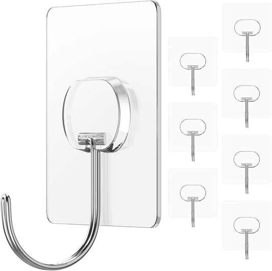 Large Adhesive Hooks for Hanging Heavy Duty Wall Hooks Self Adhesive Towel Coat Hooks Waterproof Transparent Hook for Bathroom Shower Kitchen Keys Door Outdoor Home Improvement Utility Hook 8 Pack
