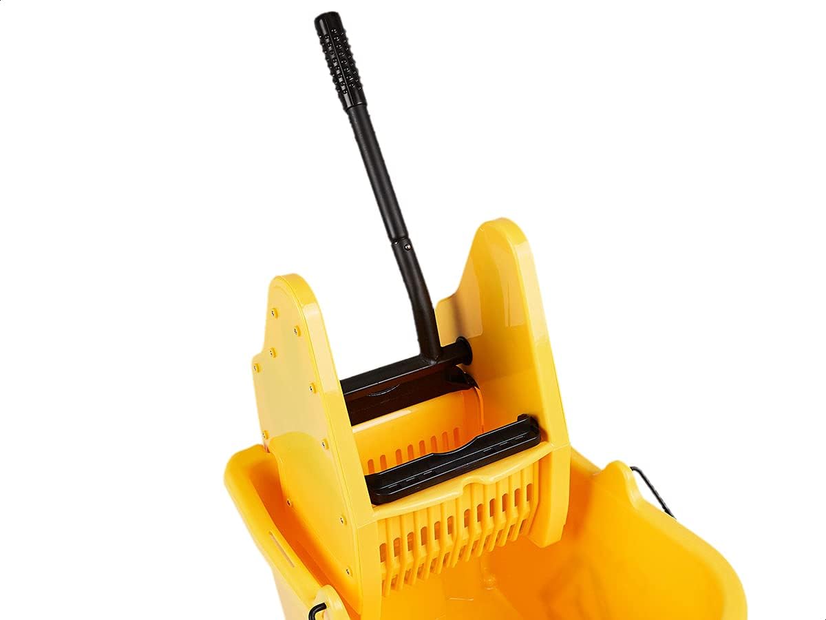 Amazon Basics Rectangular Floor Cleaning Mop Bucket with Sturdy Down Press Wringer Combo, 35-Quart, Yellow (Previously AmazonCommercial brand)