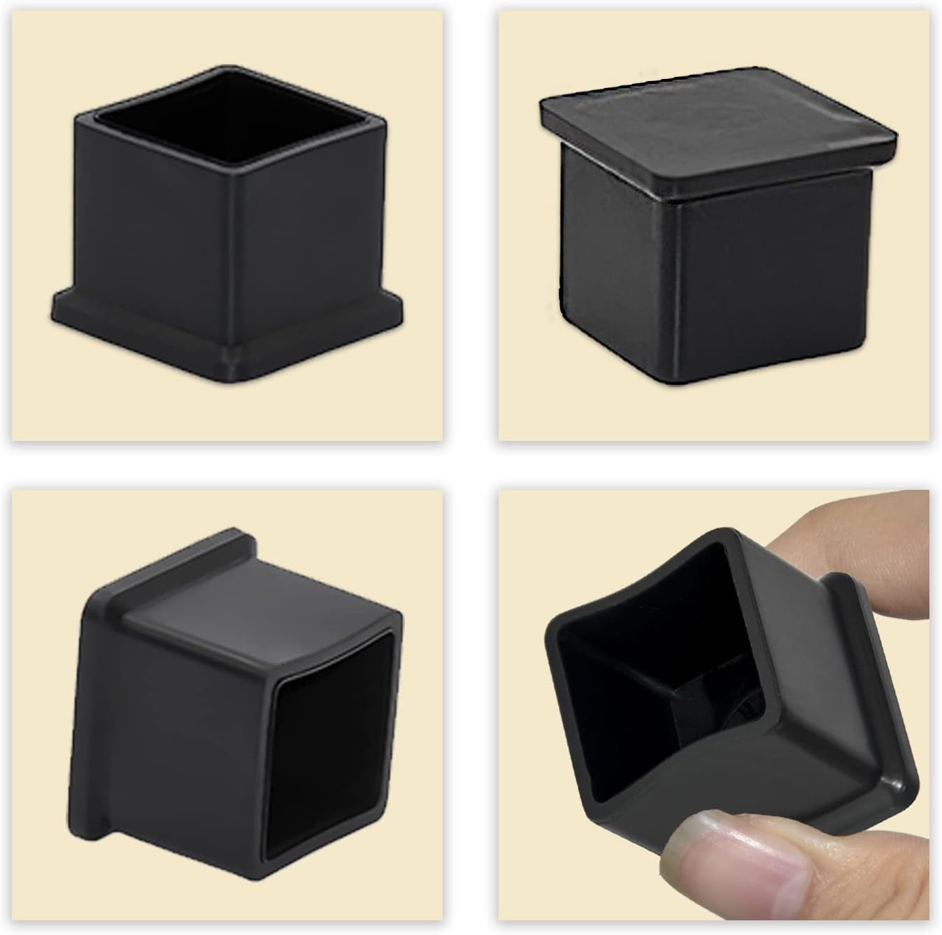 Flyshop 20 Pieces 22 x 22mm PVC Chair Leg Caps Square, Protective Caps for Chair Legs, Floor Protectors, [Noise Reduction & Anti-Scratch], Durable Chair Socks, Black Furniture Feet Gliders