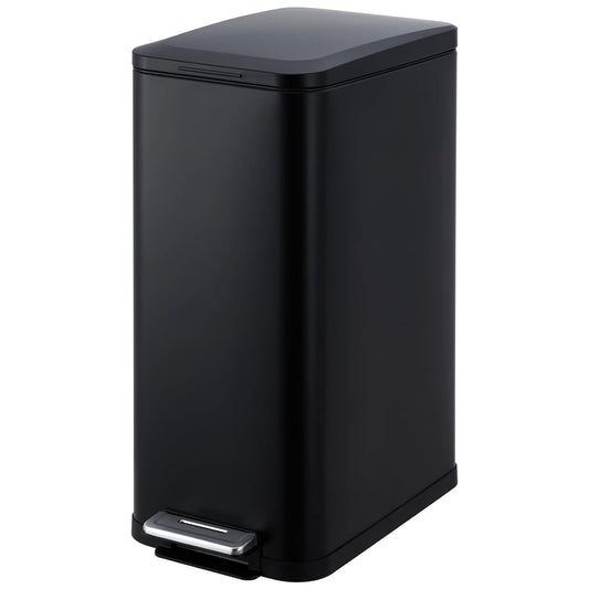 Garvee 13 Gallon Kitchen Trash Can, Stainless Steel Step Garbage Bin with Soft-Close Lid & Removable Bucket, Fingerprint Proof, Slim for Narrow Spaces, Bathroom or Office (Black+Silver, 13 Gallon)
