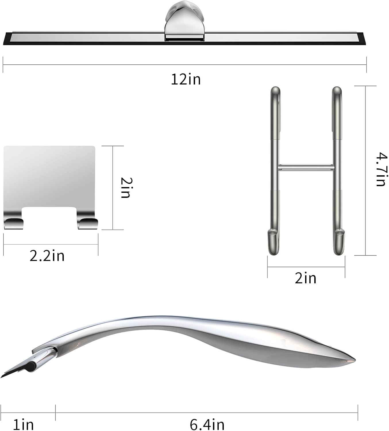 Shower Squeegee for Glass Door 12-Inch Stainless Steel Bathroom Squeegee Window Wiper, 100% Streak-Free, Includes Shower Door Hook and Adhesive Hook, for Window Mirror Tiles Car All-Purpose Squeegee