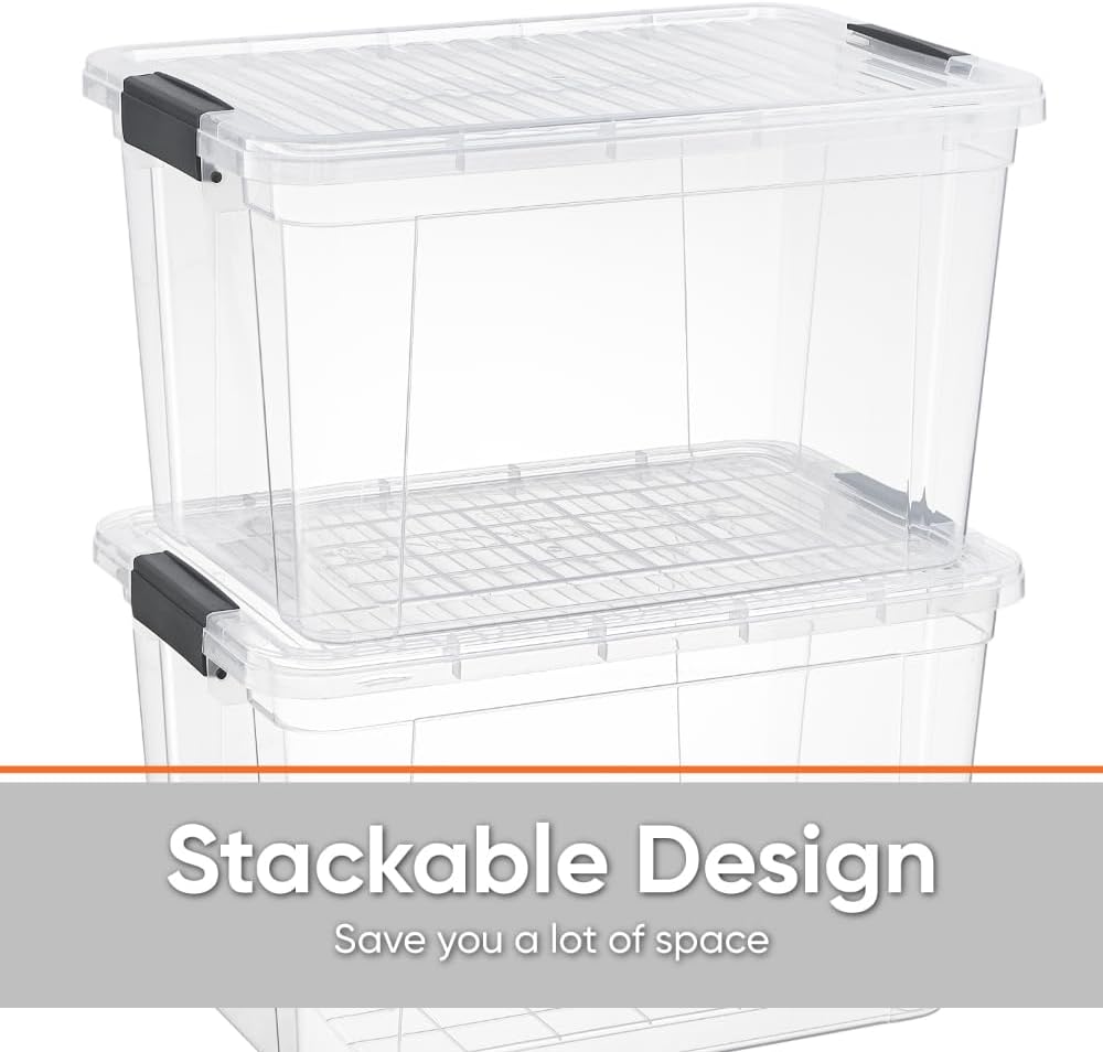 Superio Storage Bins with Lids, Clear Plastic Containers for Organizing, Stackable Totes, BPA Free, Odor Free, Organizer Boxes for Home, and Dorm (4 Pack, 14.7 Qt)