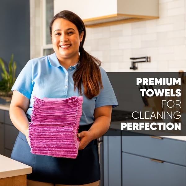 MW Pro Microfiber Cleaning Cloth | Pink | 12 Pack | 16” x 16” | All Purpose Microfiber Towels - Clean, Dust, Polish, Scrub, Absorbent