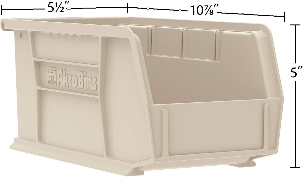 Akro-Mils 30230 AkroBins Plastic Storage Bins, Space-Saving Stackable Bins for Garage, Pantry, Craft Organization, 11-" x 5-" x 5-", Black, 12-Pack