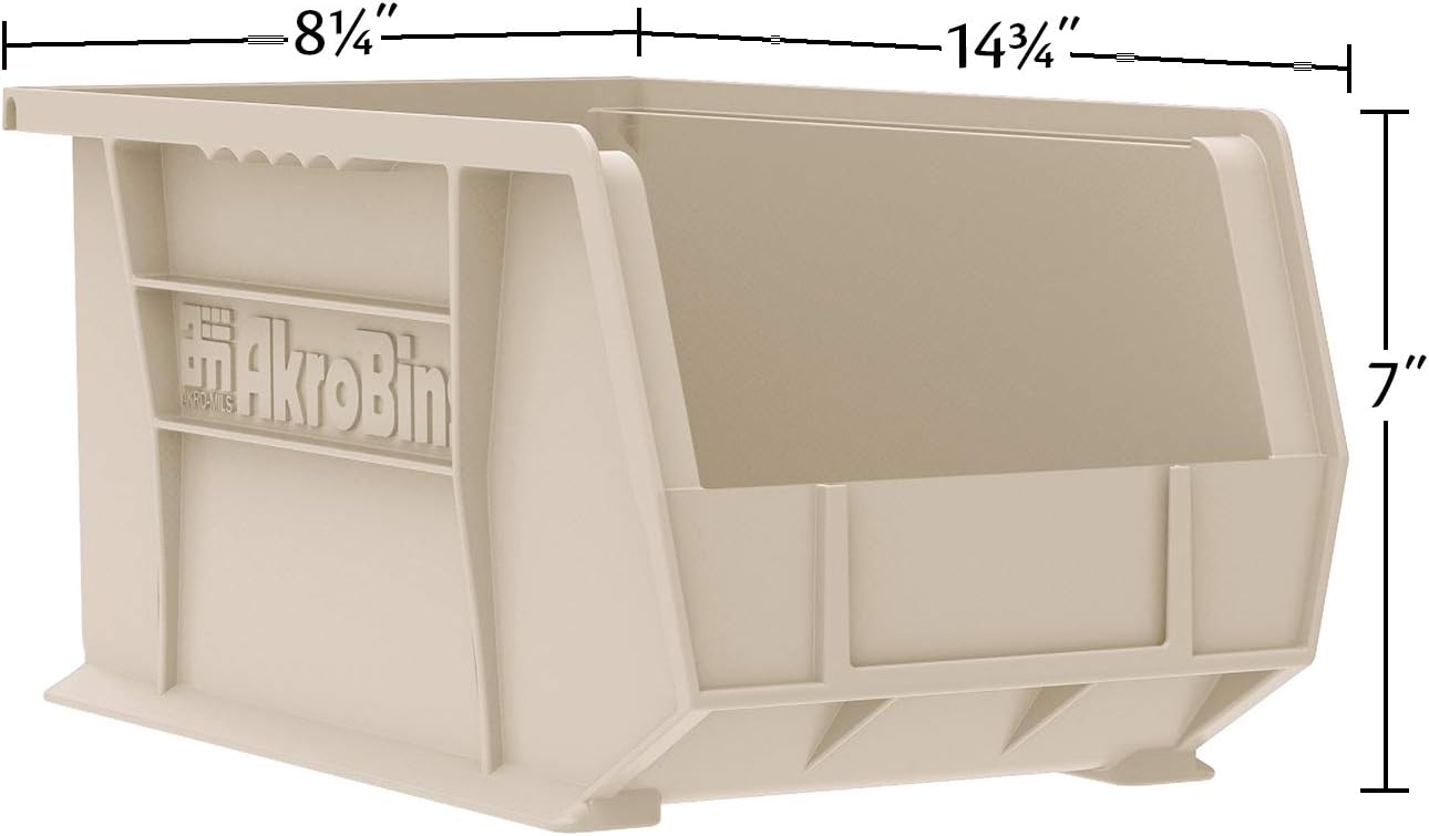Akro-Mils 30240 AkroBins Plastic Storage Bins, Space-Saving Stackable Bins for Garage, Pantry, Craft Organization, 15" x 8" x 7", Yellow, 12-Pack
