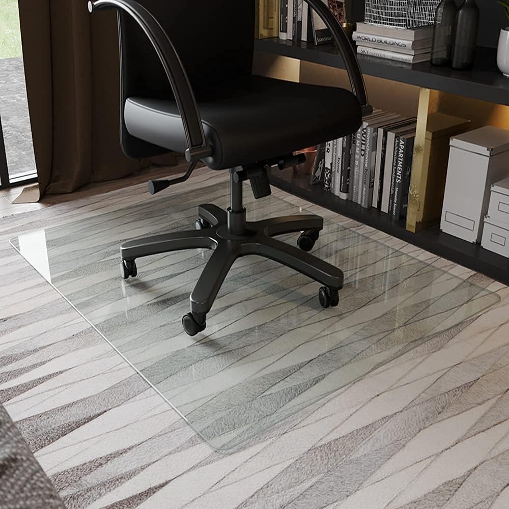 GLSLAND 46" x 55" Tempered Glass Chair Mat Heavy-Duty Floor Protector for Carpet & Hard Floors Scratch-Resistant Clear Office Mat 1/5" Clear
