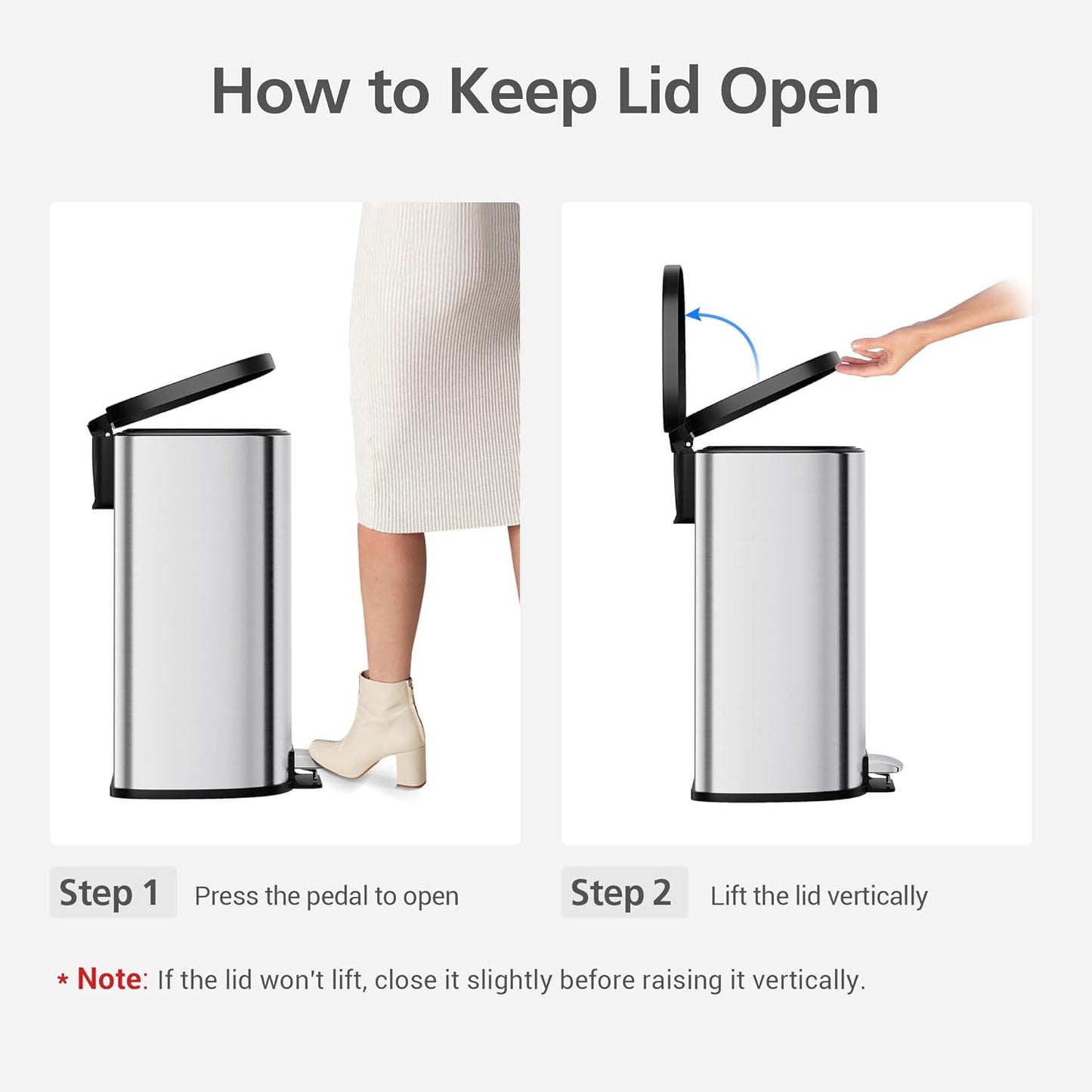 13.2 Gal/50L D-Shape Trash Can, Step-On Stainless Steel Garbage Can, Soft-Close Lid, Anti-Fingerprint Surface, Recycling Bin with Removable Inner Basket for Kitchen Dining Room