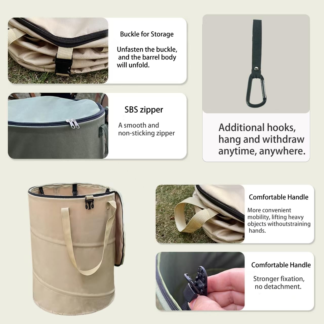 Collapsible Trash can with lid,Foldable Camping Trash can,Pop-up Trash can with lid,Outdoor Trash can with lid,Clothes and Toys Recycle bin,Thickened, Solid, Durable,Attached Hook (Black)
