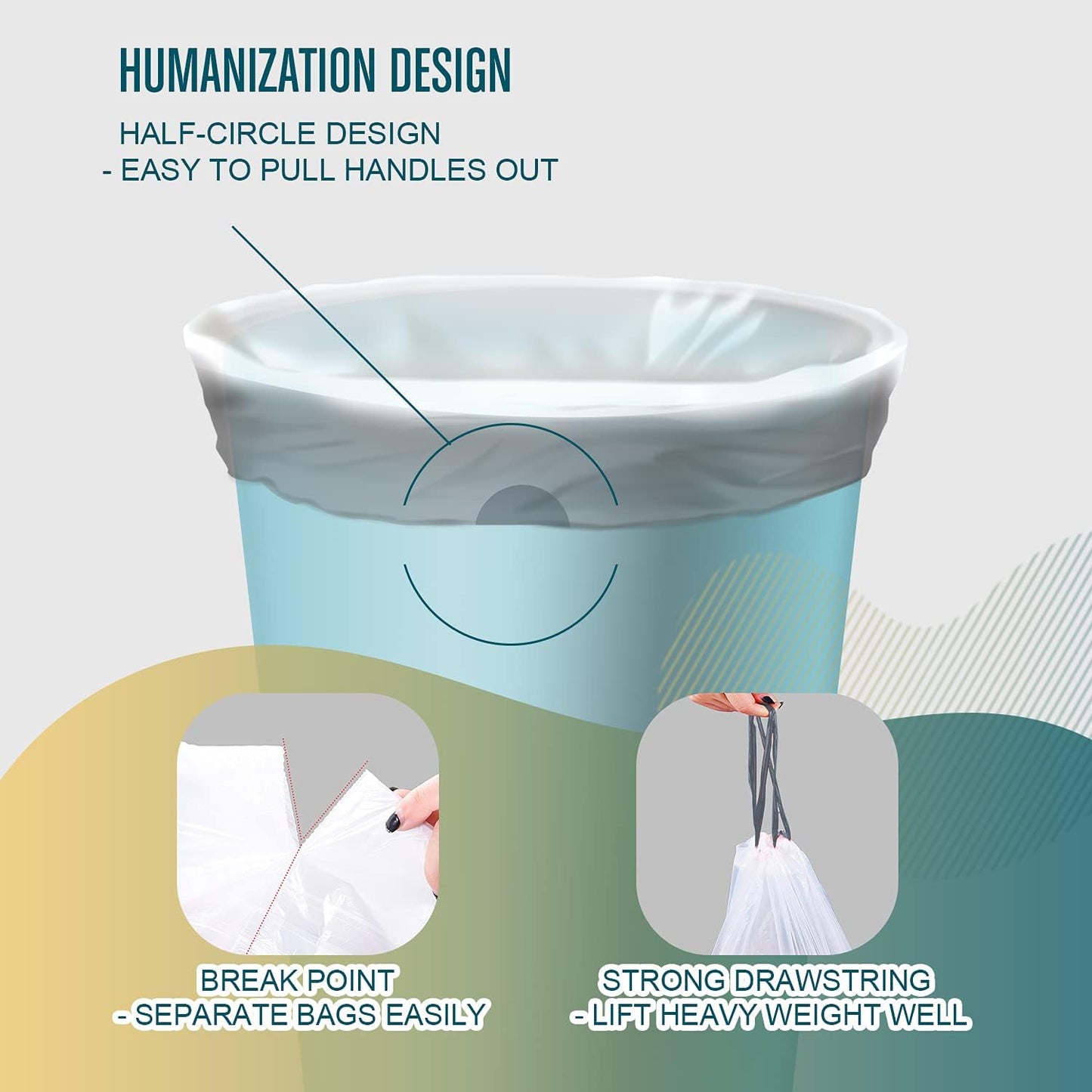 FORID Mini Drawstring Trash bags - 1.2 Gallon White Plastic Garbage Bags 240 Count Small Can Liners for Bathroom Bedroom Office Home 5 Liter (1-2 Gal) - Durable & Thick Trash Bag