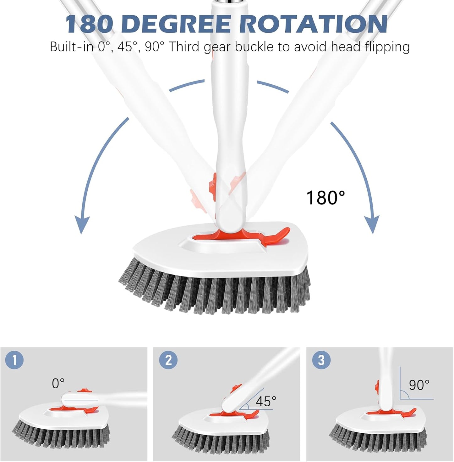 SetSail 4-in-1 Tile Tub Floor Scrubber with 52-inch Adjustable Long Handle Shower Cleaner Brush with V-Shaped Grout Brush and 3 Replacement Brush Heads for Cleaning Bathroom Kitchen Walls Tub Tile