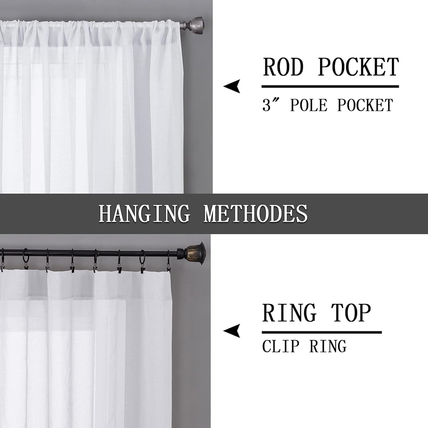 Tollpiz Short Sheer Curtains Linen Textured Living Room Curtain Sheers Light Filtering Rod Pocket Voile Curtains for Bedroom, 42 x 45 inches Long, White, Set of 2 Panels