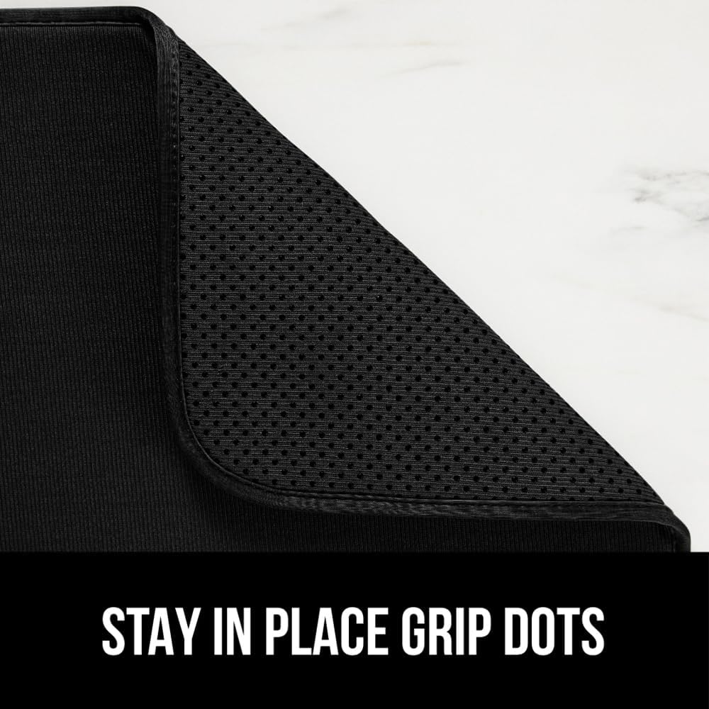 GORILLA GRIP Ultra Water Absorbent Microfiber Dish Drying Mat, 18x24, Quick Dry Thick Mesh, Slip Resistant Pad for Sink Dishes or Under Rack, Kitchen Counter Accessories, Machine Wash, 2 Pack Black